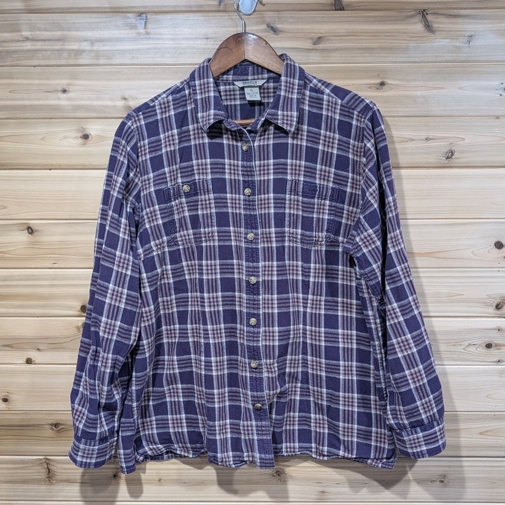 Duluth Trading Womens XL Purple Plaid‎ Flannel Shirt Cotton Long Sleeve 65505